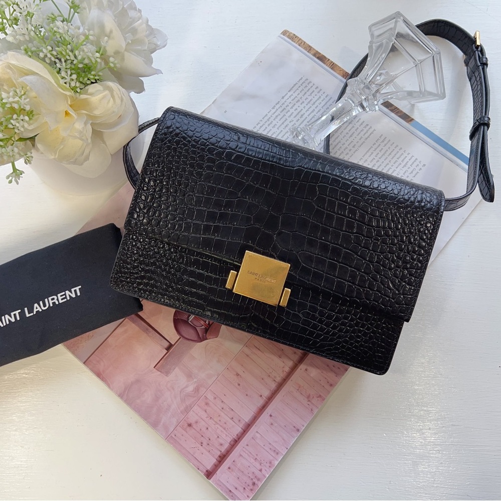 Saint Laurent Medium Embossed Crocodile Bellechasse Bag